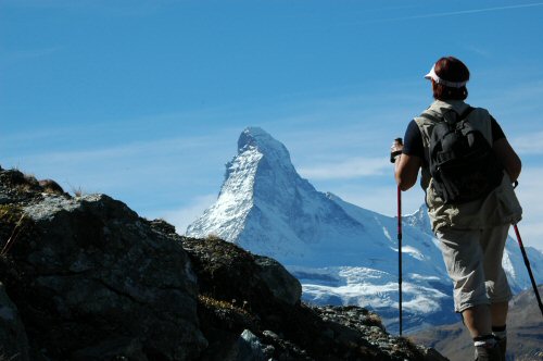 Blick auf das Matterhorn auf dem Weg nach Zermatt &uuml;ber Ober Satteln