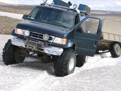 Fahrt über die Hochebene von Norden nach Süden mitten durch Island (Sprengisandur), zwischen Hofsjökull und Vatnajökull.