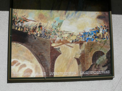 Gem&auml;lde an der Teufelsbr&uuml;cke zur Schlacht vom 25.09.1799 um die Teufelsbr&uuml;cke zwischen den Franzosen und den Russen.